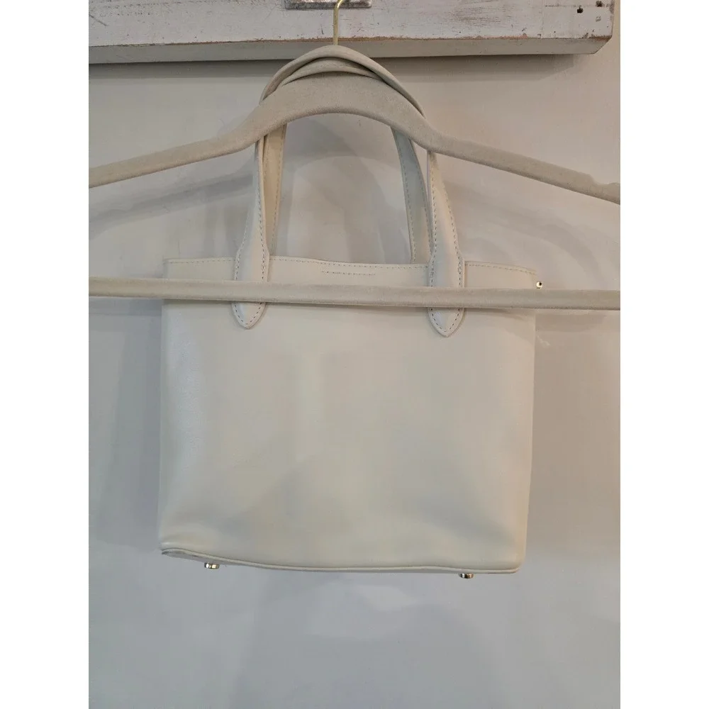 Miztique White Faux Leather Structured Tote Bag Gold Hardware Turn Lock Satchel